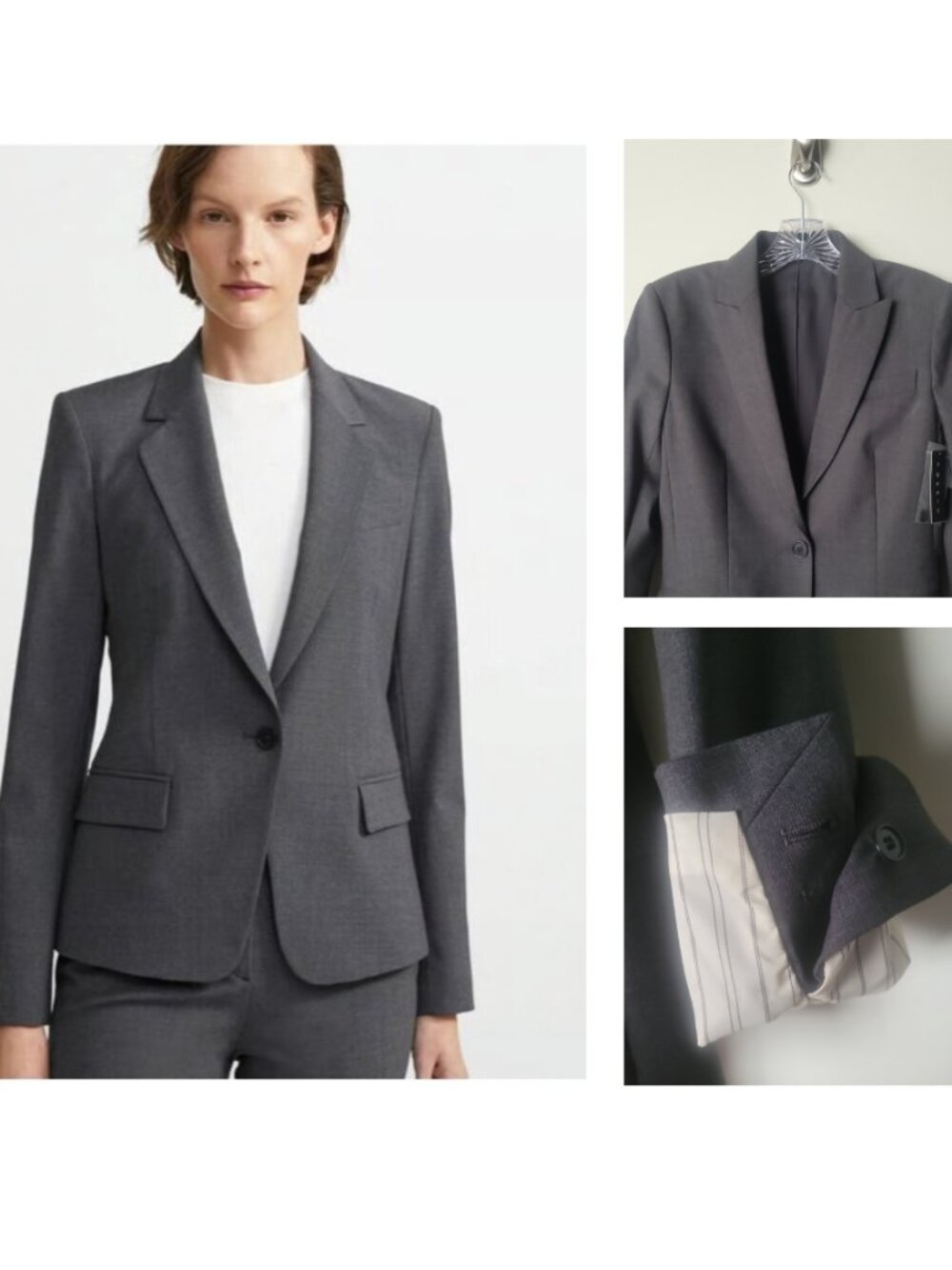 NWT Theory Gabe Wool Suit Blazer Jacket Quiet Luxury Grey Minimal Old Money 2 XS
